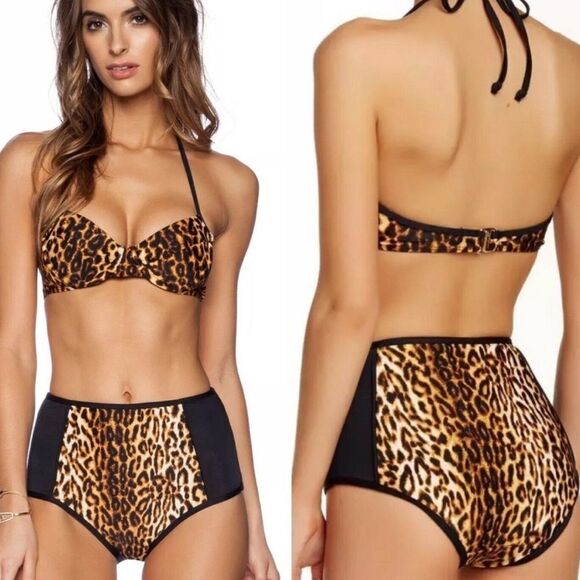NWT Shoshanna Leopard Multi Halter Bikini Top- Size B (Small) - Picture 1 of 12